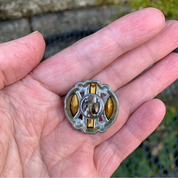 🤩3/$20 Vintage Chunky Rhinestone Hat TieTack Lapel Pin Brooch Baguette Geometric - Picture 6 of 8